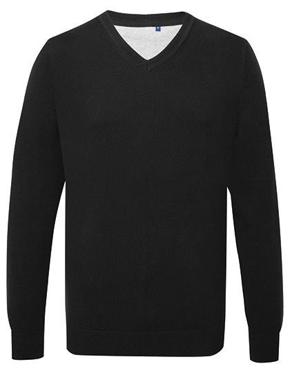 Men´s Cotton Blend V Neck Sweater in Black, Größe 3XL