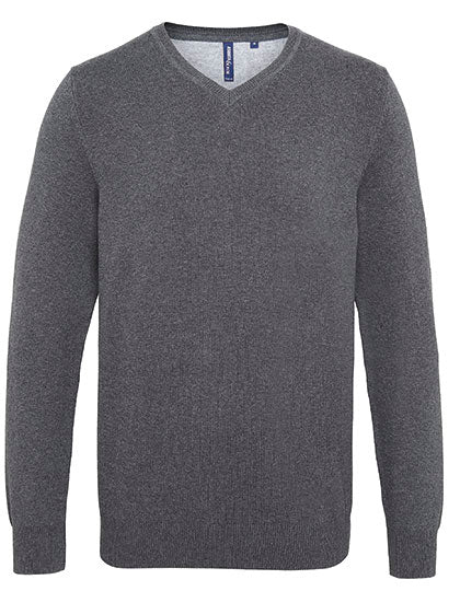 Men´s Cotton Blend V Neck Sweater in Charcoal, Größe 3XL