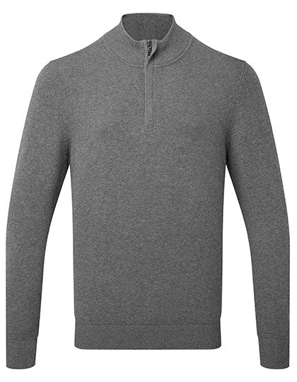 Men´s Cotton Blend 1/4 Zip Sweater in Charcoal, Größe 3XL