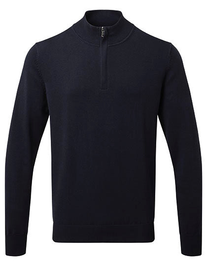 Men´s Cotton Blend 1/4 Zip Sweater in French Navy, Größe 3XL