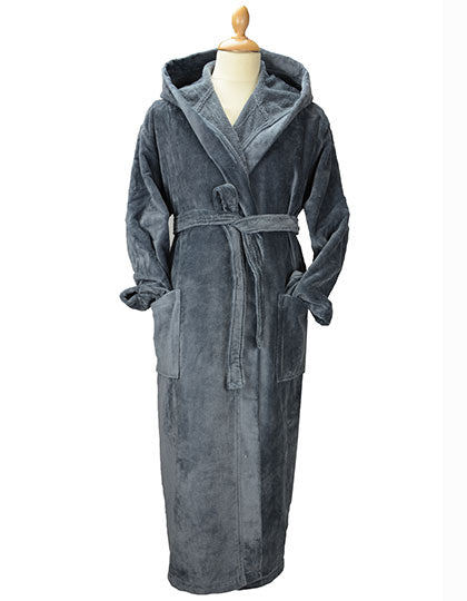 DeLuxe Velour Bathrobe with hood in Dark Grey, Größe XXL