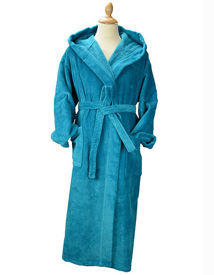 DeLuxe Velour Bathrobe with hood in Deep Blue, Größe L/XL