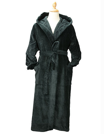 DeLuxe Velour Bathrobe with hood in Very Black, Größe XXL