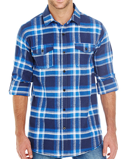 Woven Plaid Flannel Shirt in Blue - White (Checked), Größe 3XL