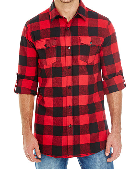 Woven Plaid Flannel Shirt in Red - Black (Checked), Größe 3XL