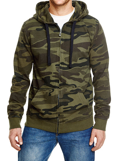 Full Zip Camo Hooded Sweat Jacket in Green Camo, Größe 3XL