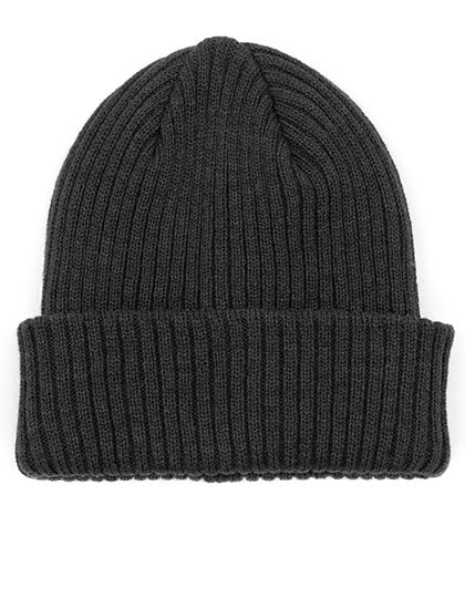 POLYLANA® Rib Beanie With Cuff in Dark Grey Melange, Größe One Size