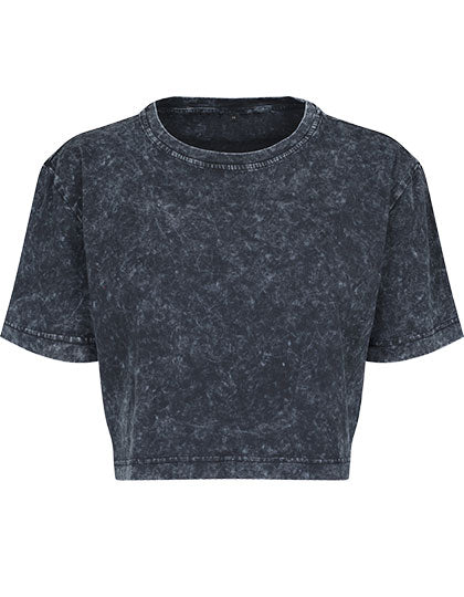 Ladies´ Acid Washed Cropped Tee in Darkgrey White, Größe XL