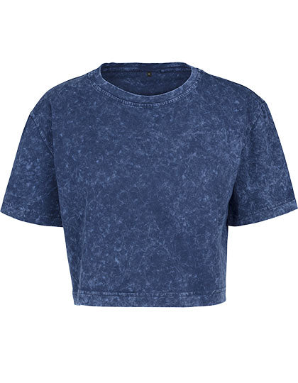 Ladies´ Acid Washed Cropped Tee in Indigo White, Größe XL