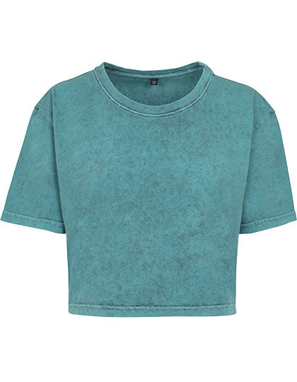 Ladies´ Acid Washed Cropped Tee in Teal Black, Größe XL