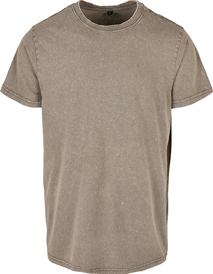 Acid Washed Round Neck Tee in Dark Khaki, Größe 5XL
