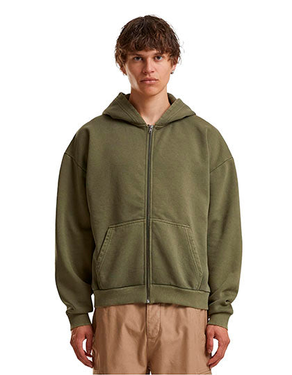 Vintage Heavy Zip Hoodie in Warm Khaki, Größe 5XL