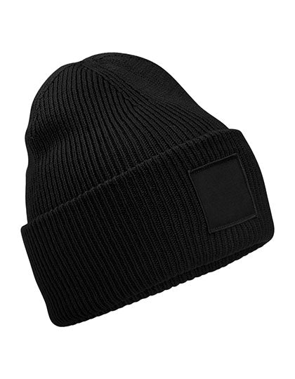 Deep Cuffed Tonal Patch Beanie in Black, Größe One Size