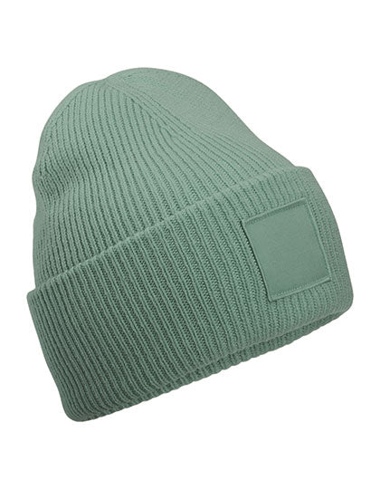 Deep Cuffed Tonal Patch Beanie in Dusty Green, Größe One Size