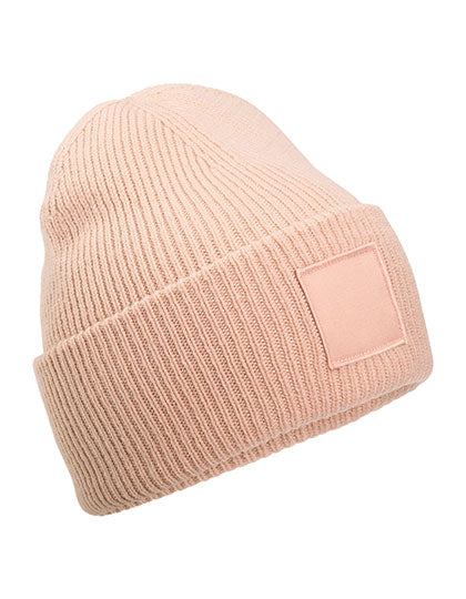 Deep Cuffed Tonal Patch Beanie in Peach, Größe One Size