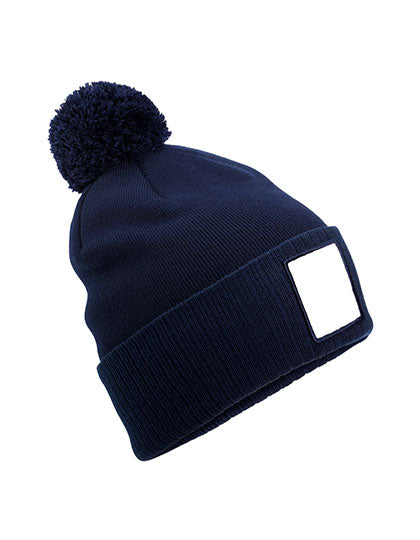 Appliqué Patch Pom Beanie in Oxford Navy, Größe One Size