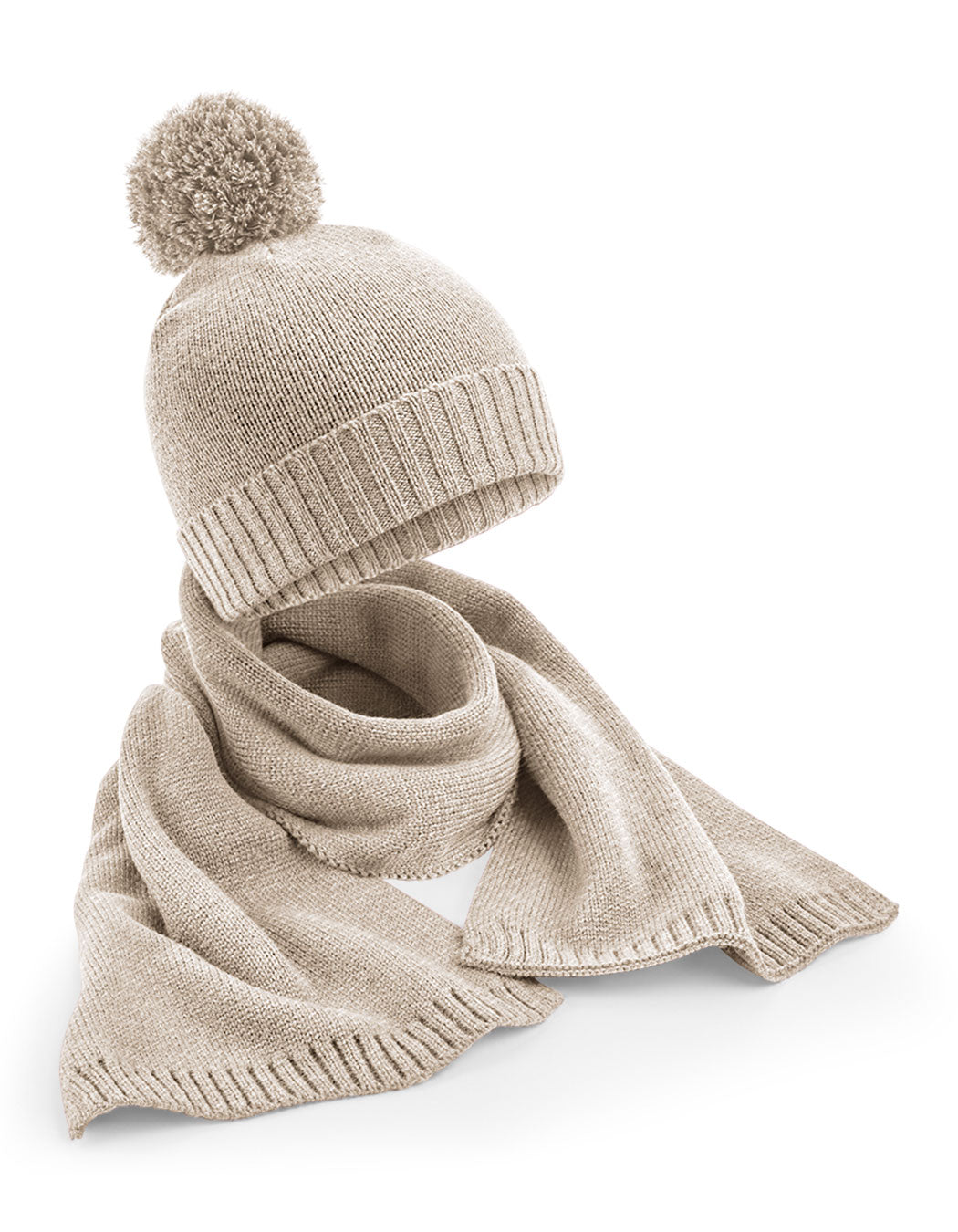 Knitted Scarf and Beanie Gift Set in Oatmeal Fleck, Größe One Size
