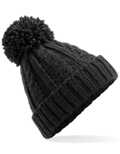 Cable Knit Melange Beanie in Black, Größe One Size