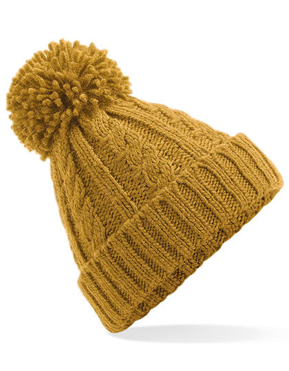 Cable Knit Melange Beanie in Mustard, Größe One Size