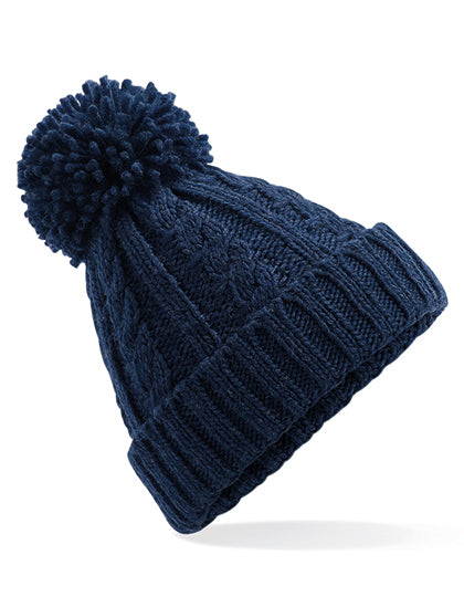 Cable Knit Melange Beanie in Navy, Größe One Size