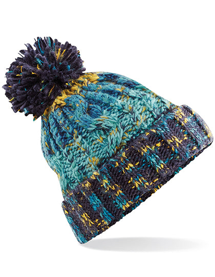 Corkscrew Pom Pom Beanie in Marine Splash, Größe One Size