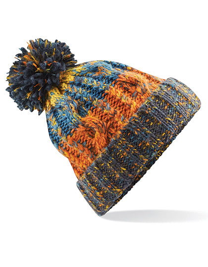 Corkscrew Pom Pom Beanie in Retro Blues, Größe One Size