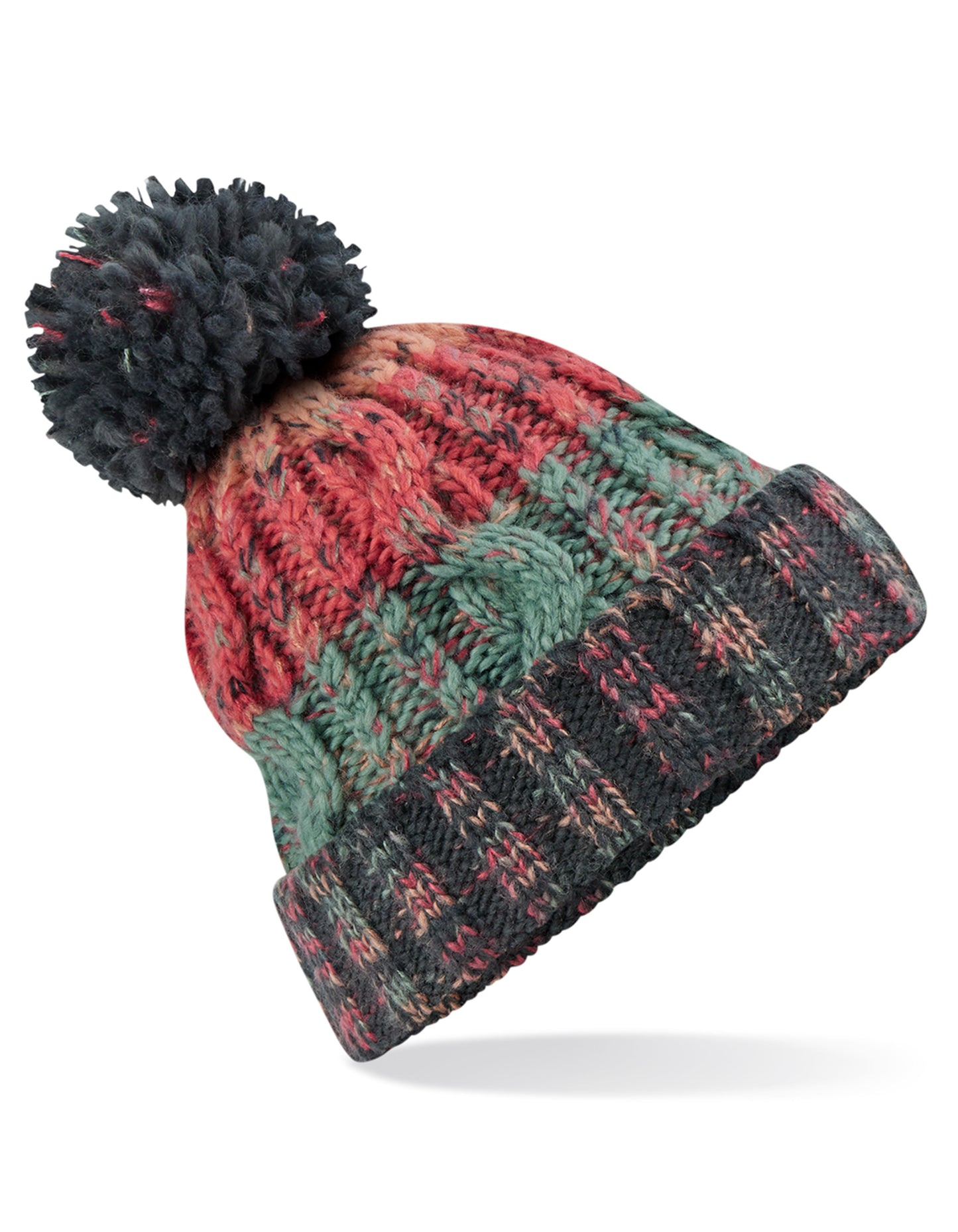 Corkscrew Pom Pom Beanie in Watermelon Breeze, Größe One Size