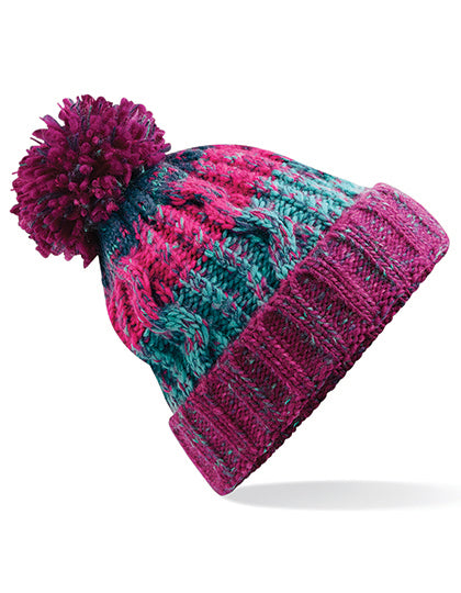 Corkscrew Pom Pom Beanie in Winter Berries, Größe One Size
