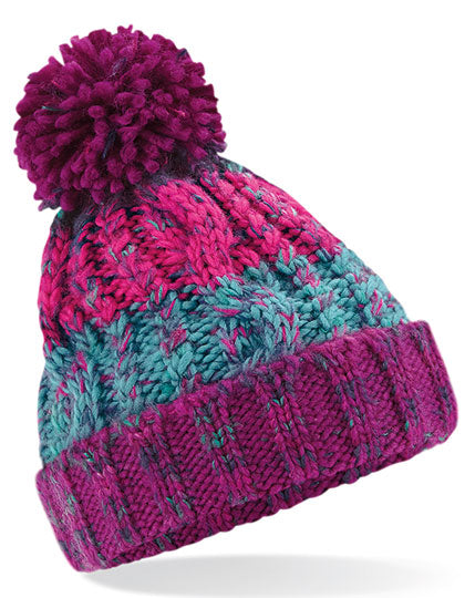 Junior Corkscrew Pom Pom Beanie in Winter Berries, Größe One Size