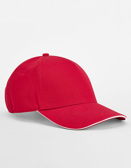 EarthAware® Classic Organic Cotton 5 Panel Cap - Sandwich Peak in Classic Red, Größe One Size