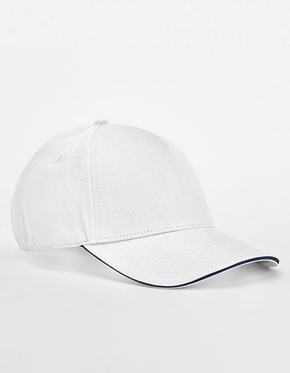 EarthAware® Classic Organic Cotton 5 Panel Cap - Sandwich Peak in White, Größe One Size