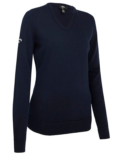 Ladies V-Neck Merino Sweater in Dark Navy, Größe XXL