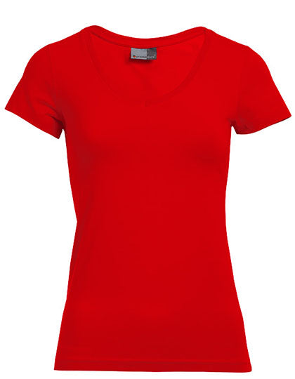 Women´s Slim Fit V-Neck-T in Fire Red, Größe 3XL