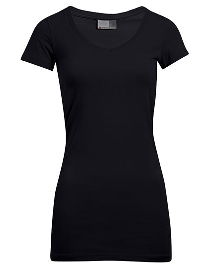 Women´s Slim Fit V-Neck-T Long in Black, Größe 3XL