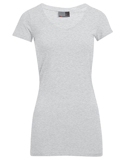 Women´s Slim Fit V-Neck-T Long in Sports Grey (Heather), Größe 3XL