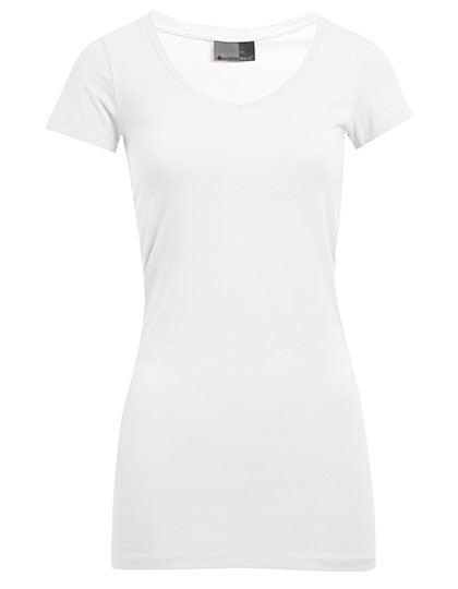 Women´s Slim Fit V-Neck-T Long in White, Größe 3XL