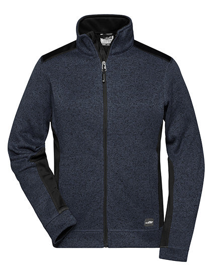 Ladies´ Knitted Workwear Fleece Jacket -STRONG- in Carbon Melange, Größe 4XL