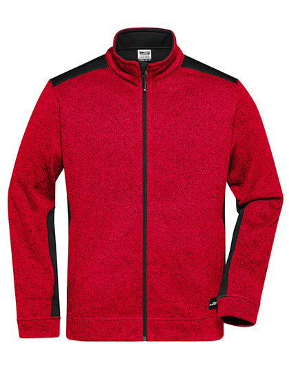 Men´s Knitted Workwear Fleece Jacket -STRONG- in Red Melange, Größe 6XL