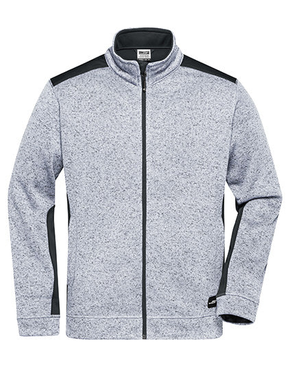 Men´s Knitted Workwear Fleece Jacket -STRONG- in White Melange, Größe 6XL