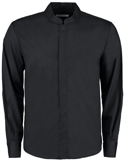 Men´s Tailored Fit Mandarin Collar Shirt Long Sleeve in Black, Größe 45/47 (XXL/18-18H)