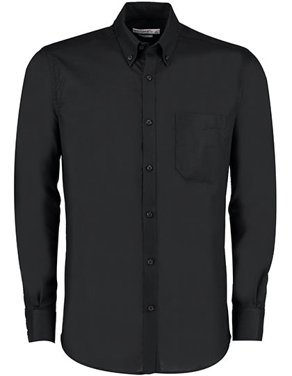 Men`s Slim Fit Workwear Oxford Shirt Long Sleeve in Black, Größe 45/46 (18)