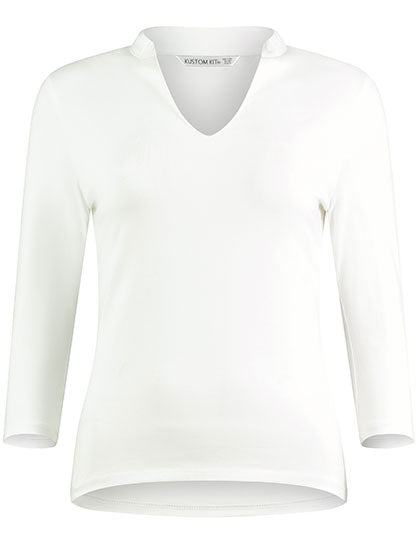 Regular Fit Mandarin Collar Top 3/4 Sleeve in White, Größe 3XL/4XL (20-22)
