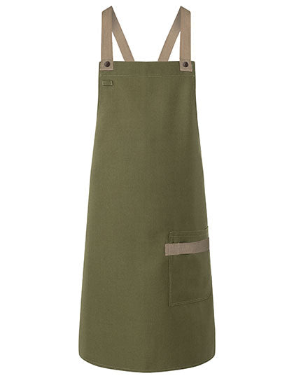 Latzschürze Urban-Look mit Kreuzbändern und Tasche in Moss Green (ca. Pantone 7764C), Größe 70 x 85 cm