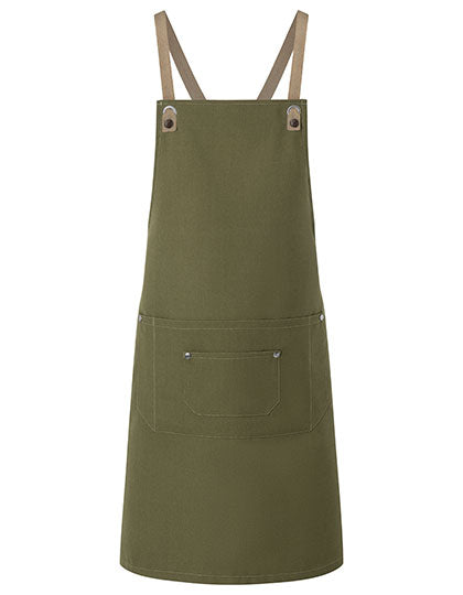 Latzschürze Urban-Nature mit Kreuzbändern und großer Tasche in Moss Green (ca. Pantone 7764C), Größe 70 x 85 cm