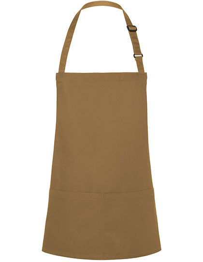 Kurze Latzschürze Basic mit Schnalle und Tasche in Camel (ca. Pantone 7504C), Größe 75 x 60 cm