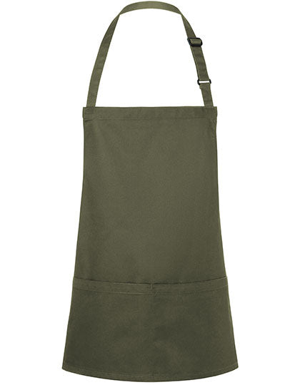 Kurze Latzschürze Basic mit Schnalle und Tasche in Moss Green (ca. Pantone 7764C), Größe 75 x 60 cm