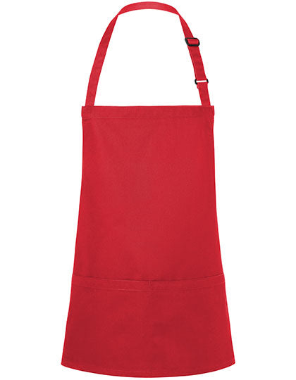 Kurze Latzschürze Basic mit Schnalle und Tasche in Red (ca. Pantone 186C), Größe 75 x 60 cm