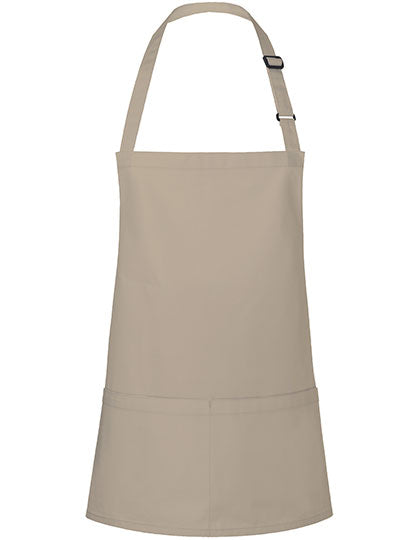 Kurze Latzschürze Basic mit Schnalle und Tasche in Sand (ca. Pantone 7529C), Größe 75 x 60 cm