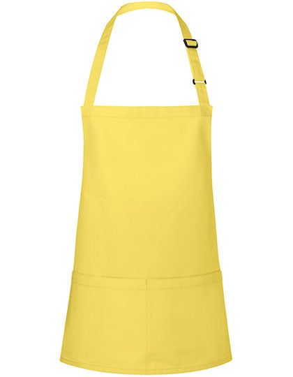 Kurze Latzschürze Basic mit Schnalle und Tasche in Sun Yellow (ca. Pantone 127C), Größe 75 x 60 cm