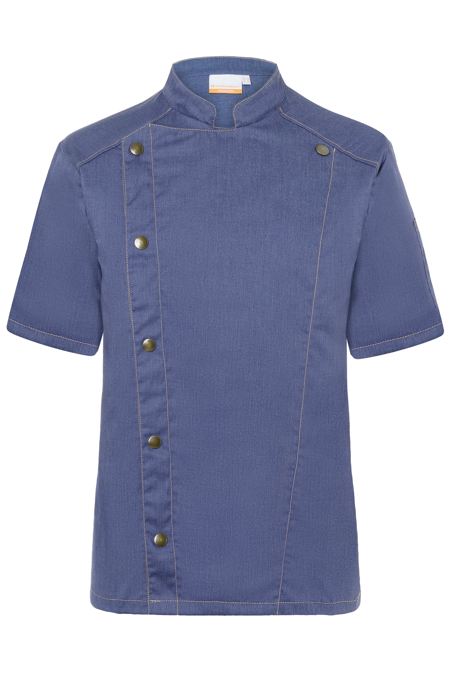 Kurzarm Kochjacke Jeans-Style in Vintage Blue (ca. Pantone 2108C), Größe 74